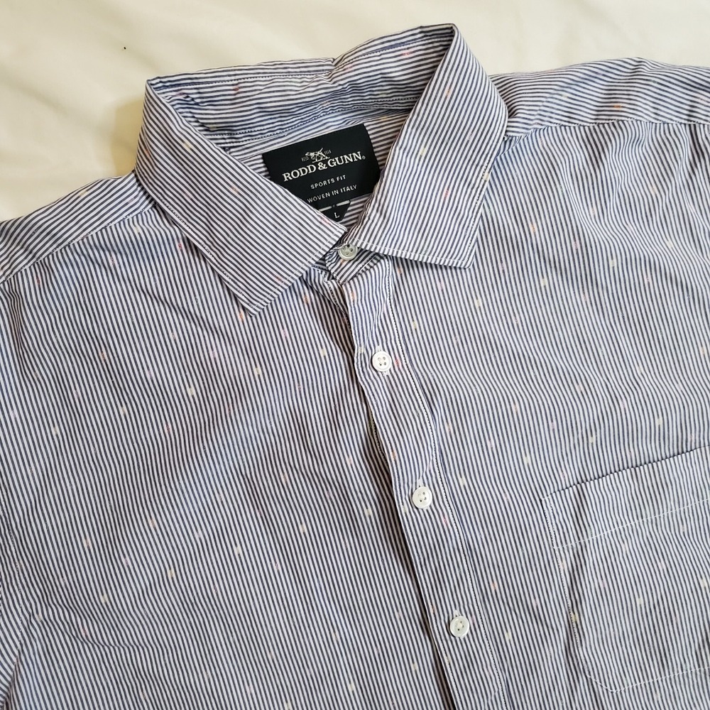Rodd & Gunn Button Down Shirt Mens L Blue White Striped Italian Fabric LS
